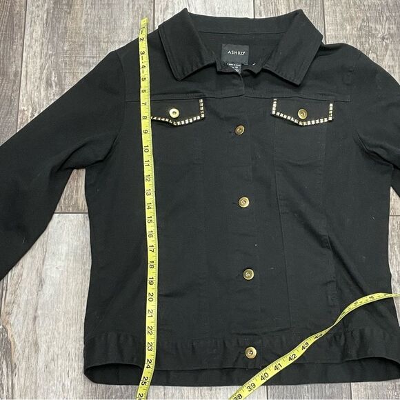 Ashro Button Down Long Sleeve Shirt Black With Gold Rivets Design Size 12 - Picture 10 of 12